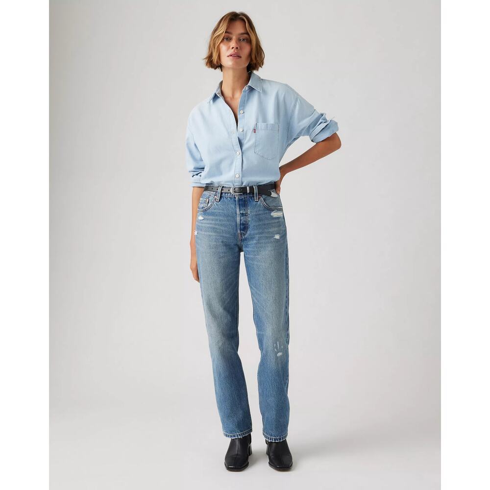 Levis Blue Denim Distressed 501 Jeans 26